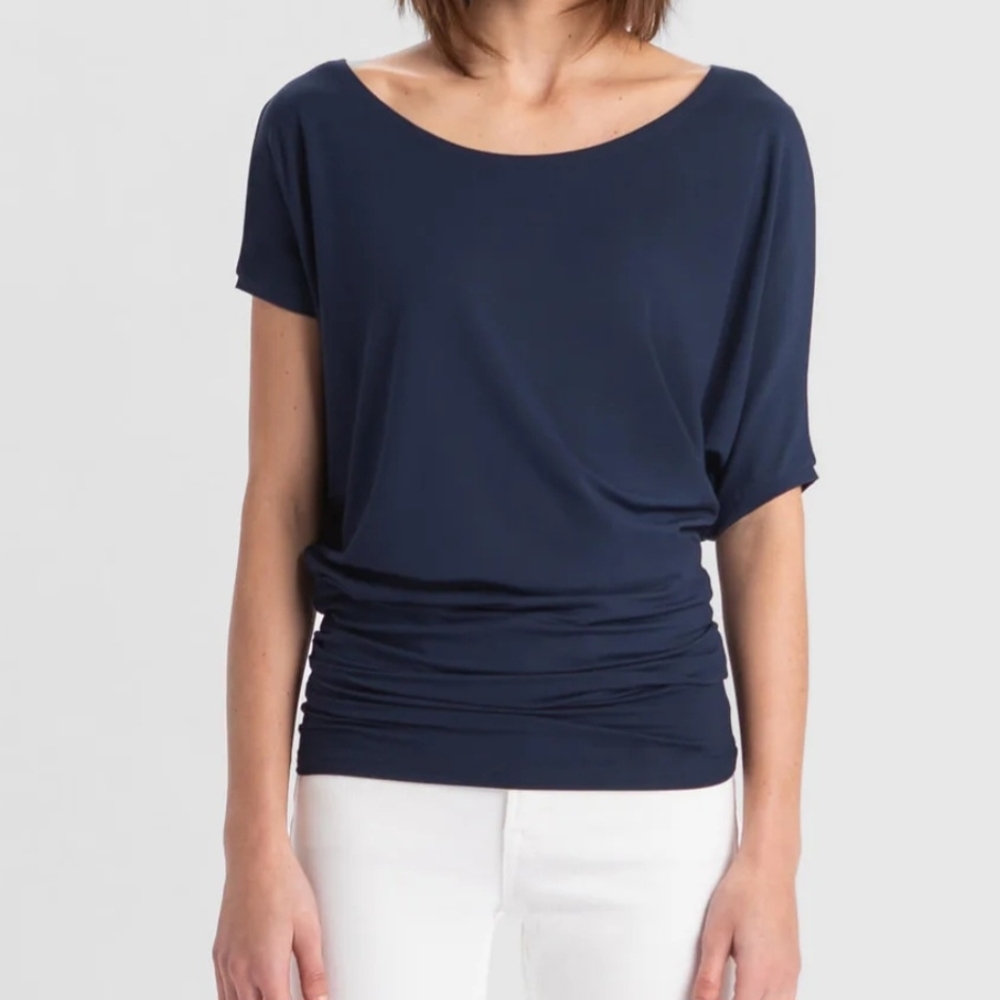MARCELLA Asymmeyrical Sleeve Navy Women's Top